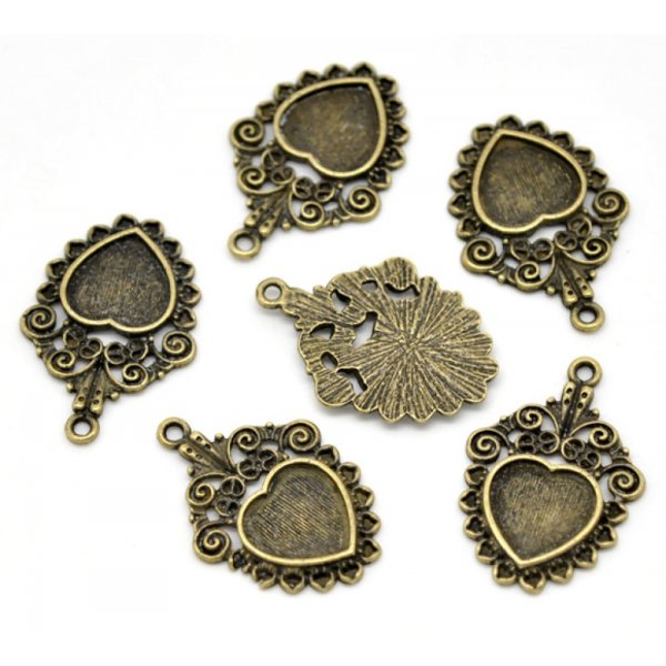 1 cabochon holder Heart N&deg;04 Bronze