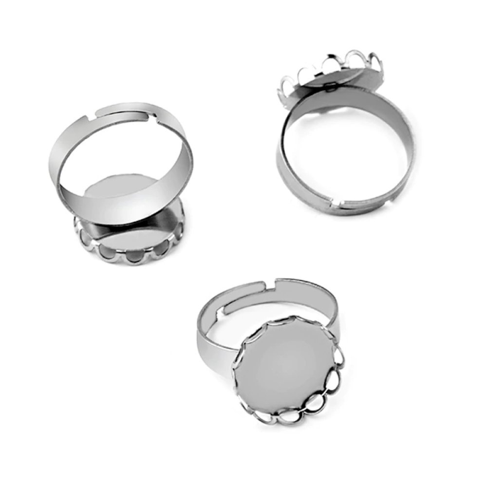 1 support cabochon ring of 25 mm Silver N°07