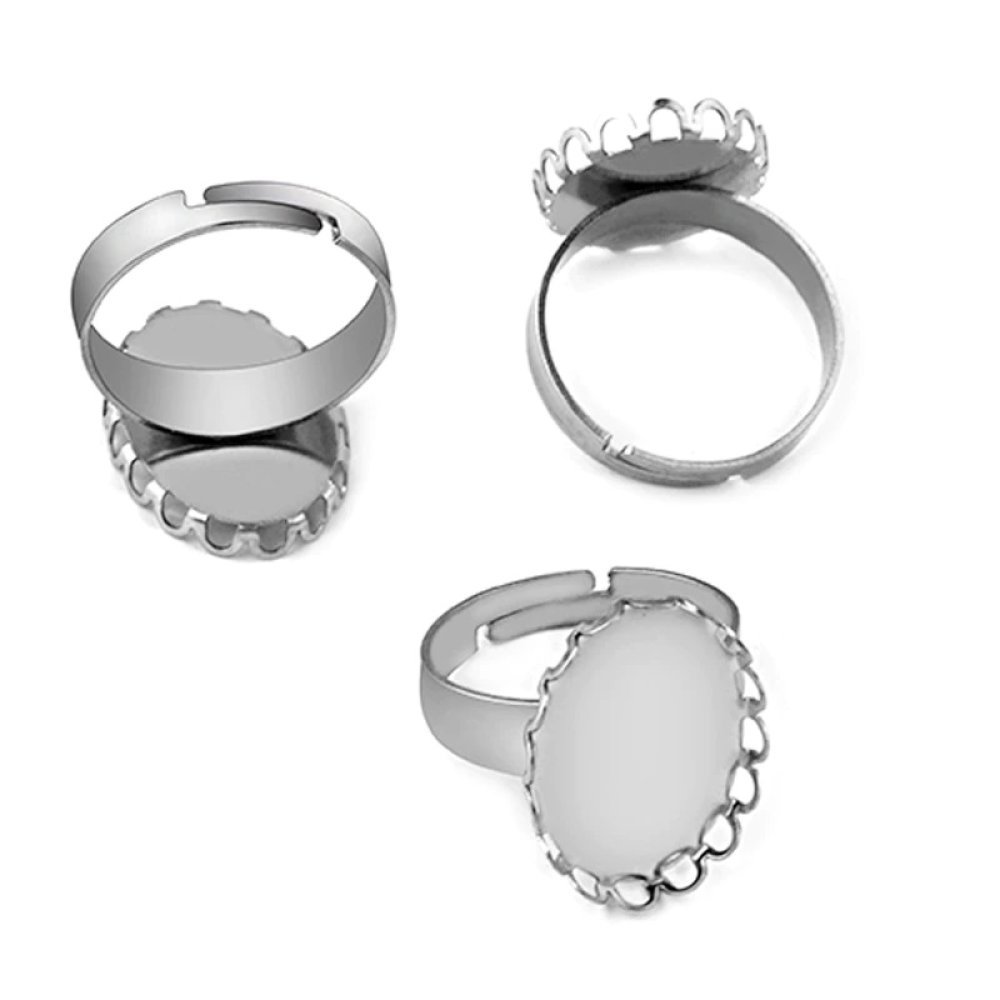 1 support cabochon ring of 13 x 18 mm Silver N°08