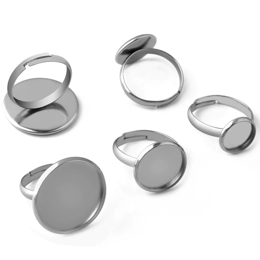 1 support cabochon ring of 14 mm Silver N°04