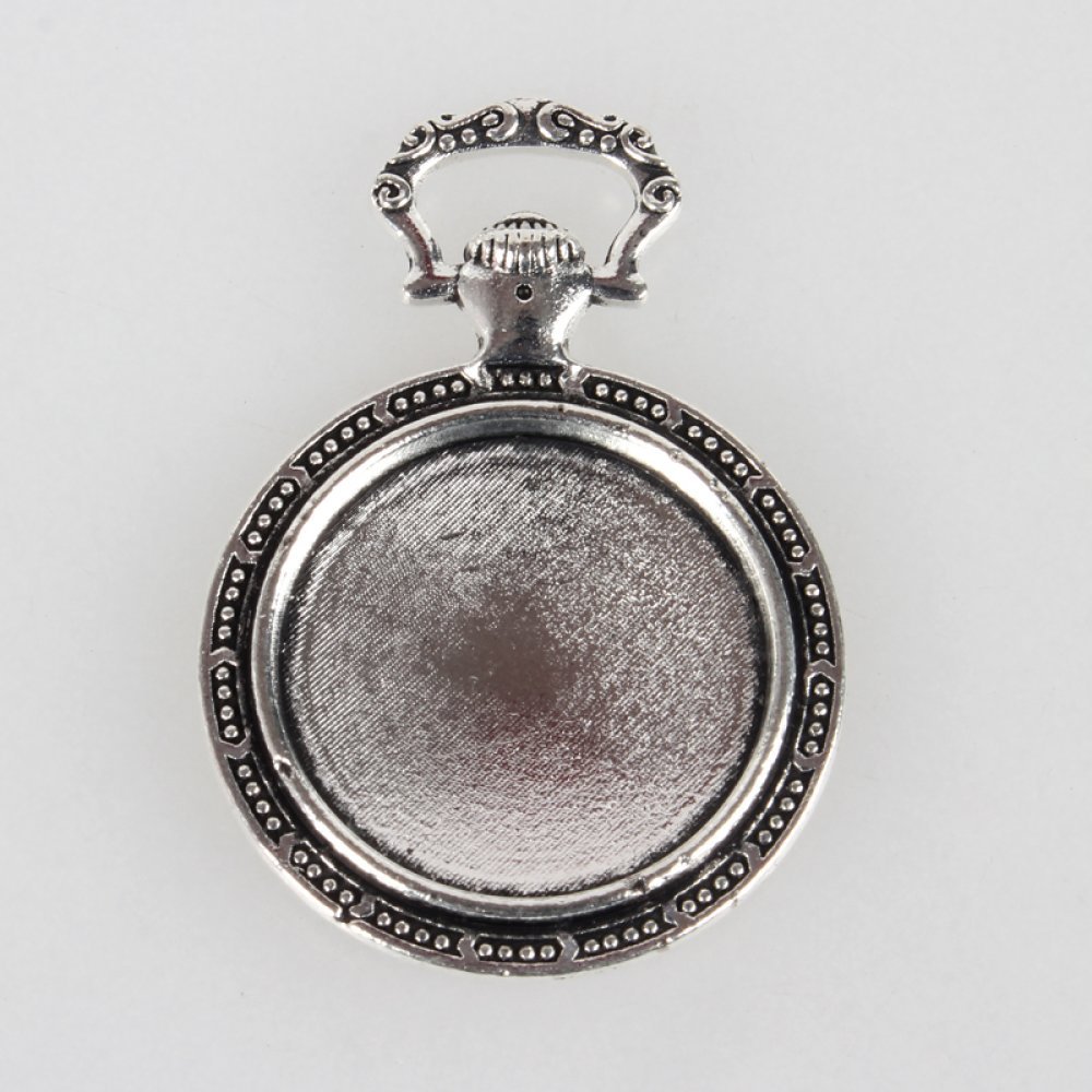 1 cabochon holder 20mm silver pocket watch, cabochon pendant 74AS