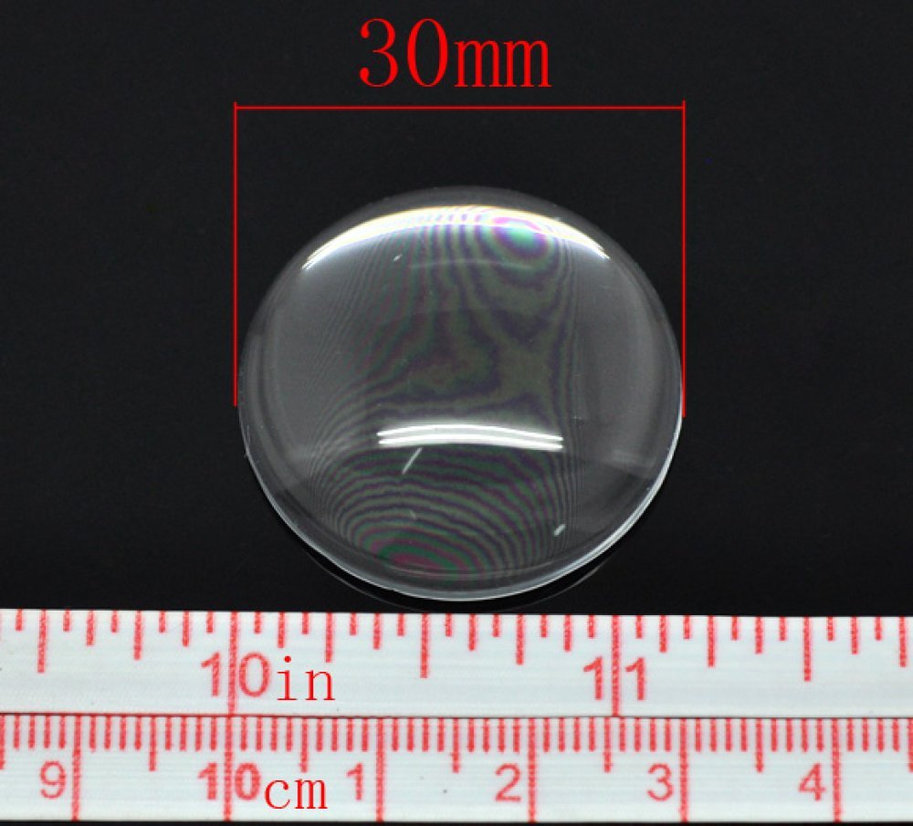 20 Cabochons Ronds 30 mm en verre Loupe transparent N°13