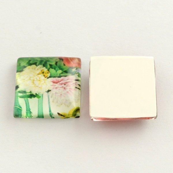 20 square glass cabochons 20 mm assorted Flowers S-22-20-17