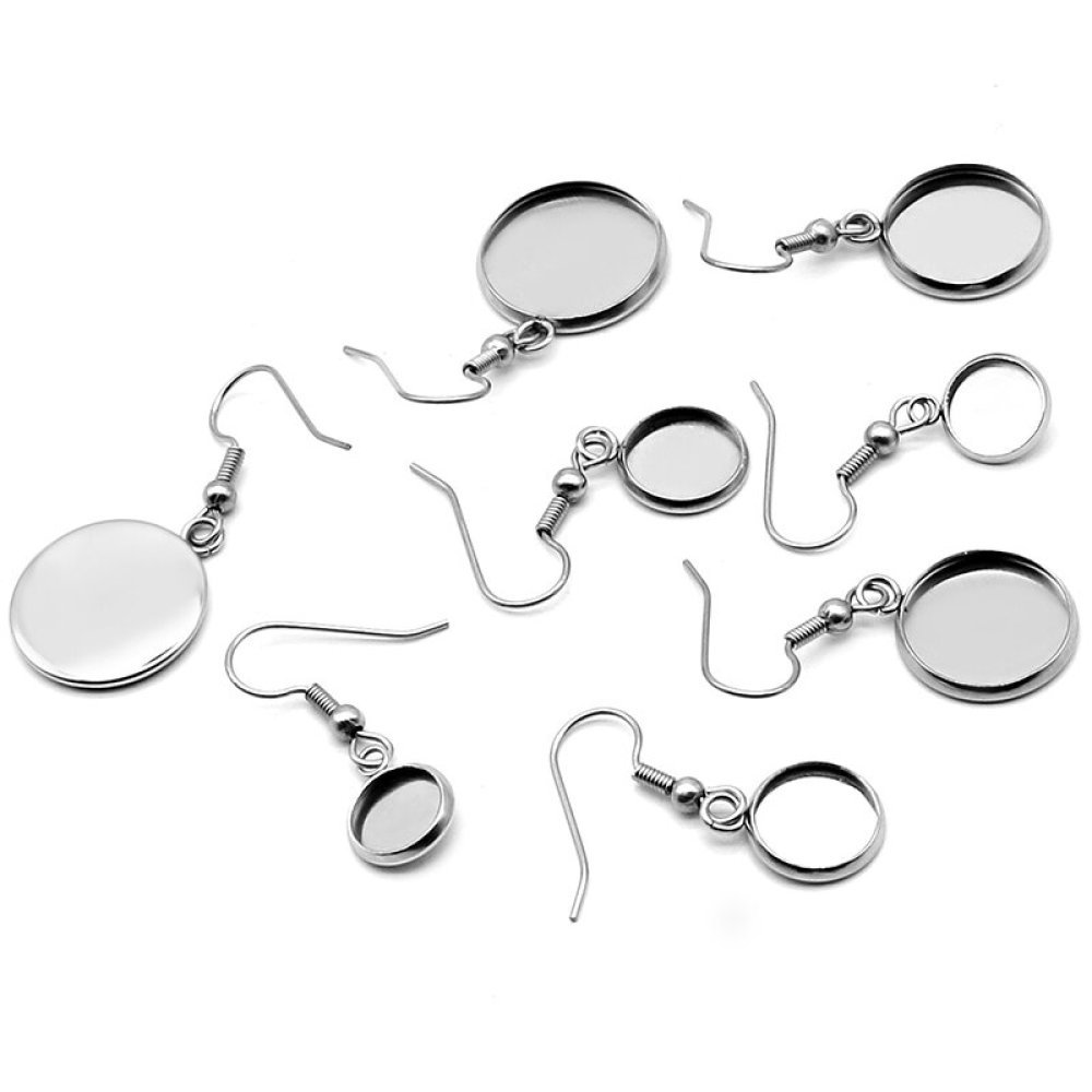 20 round cabochon earring holders 08 mm N°06 Aged Silver