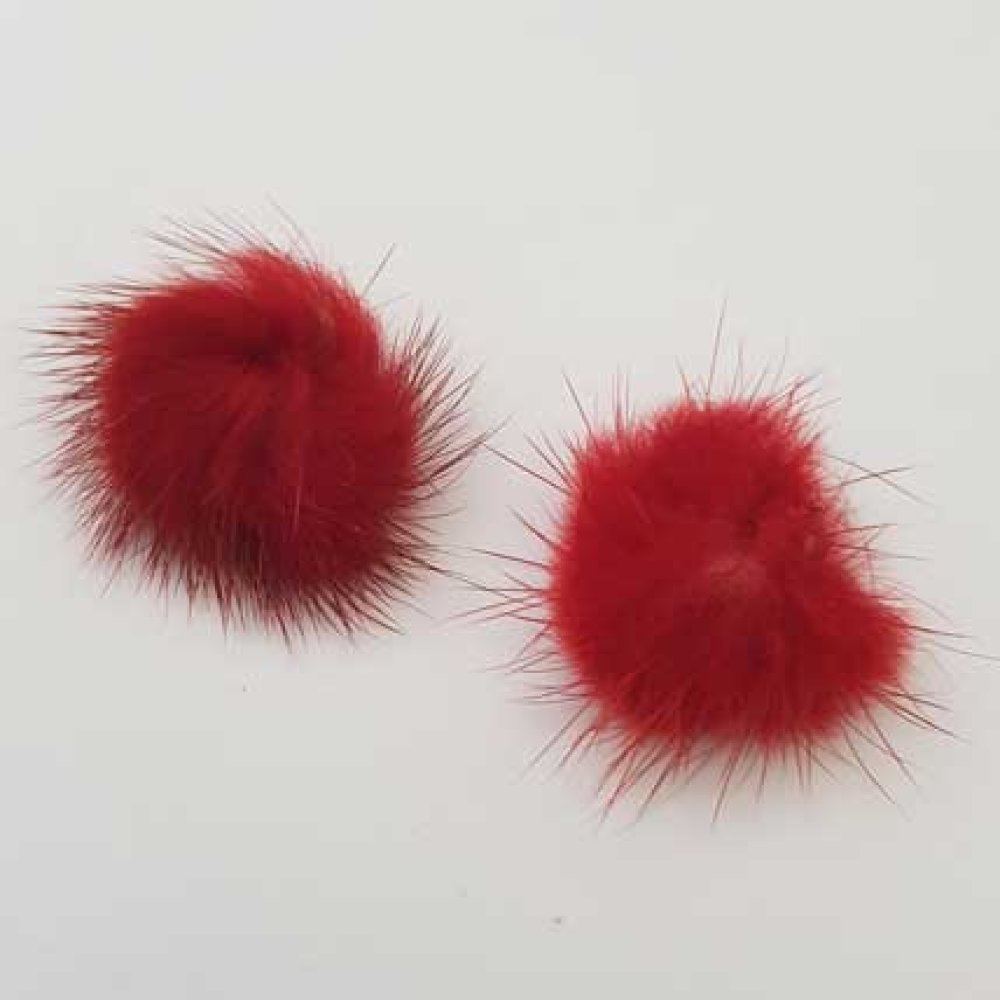 2 Pompons Fourrures 30 mm Bordeaux