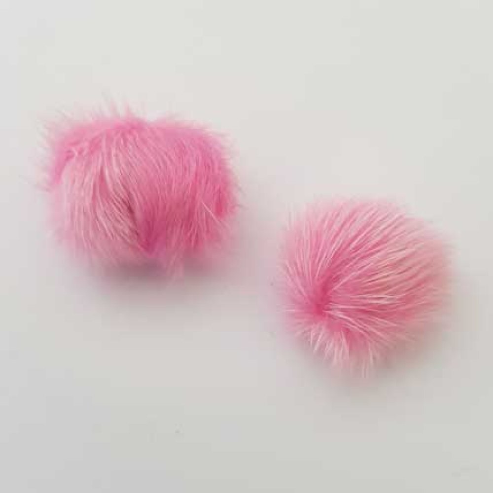 2 Pompons Fourrures 20 mm Rose