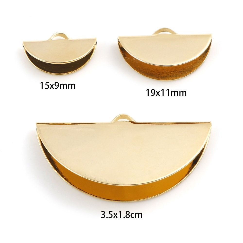 2 gold plated half moon crimps 19 x 11 mm