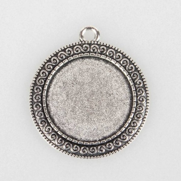 2 x 25mm silver cabochon holders, cabochon pendants 52AS 
