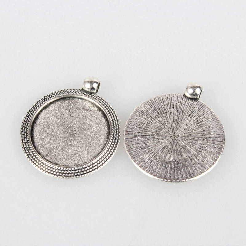 2 x 25mm silver cabochon holders, cabochon pendants 71AS