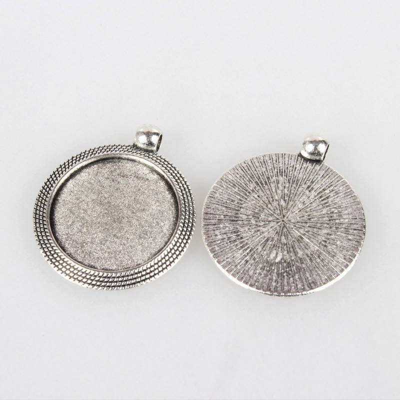 2 x 25mm silver cabochon holders, cabochon pendants 71AS