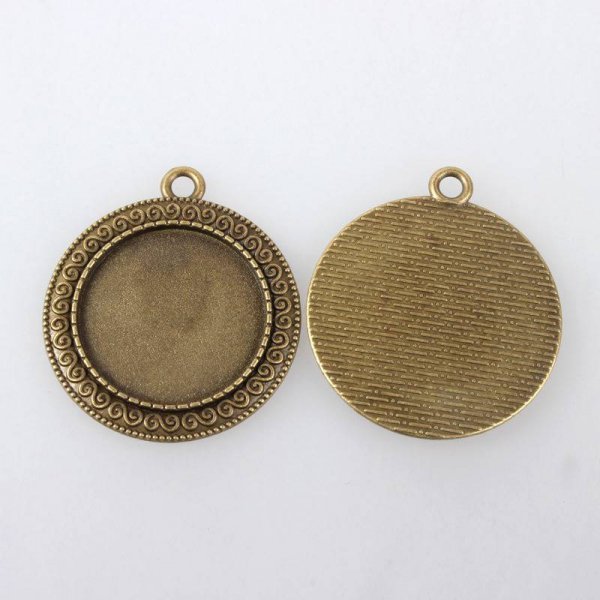 2 x 25mm bronze cabochon holders, cabochon pendants 119AB 