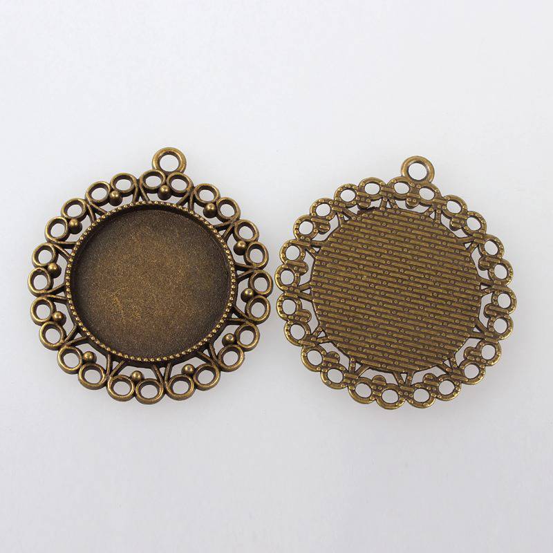 2 x 25mm bronze cabochon holders, cabochon pendants 118AB 