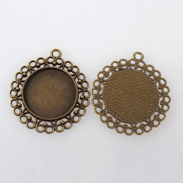 2 x 25mm bronze cabochon holders, cabochon pendants 118AB 