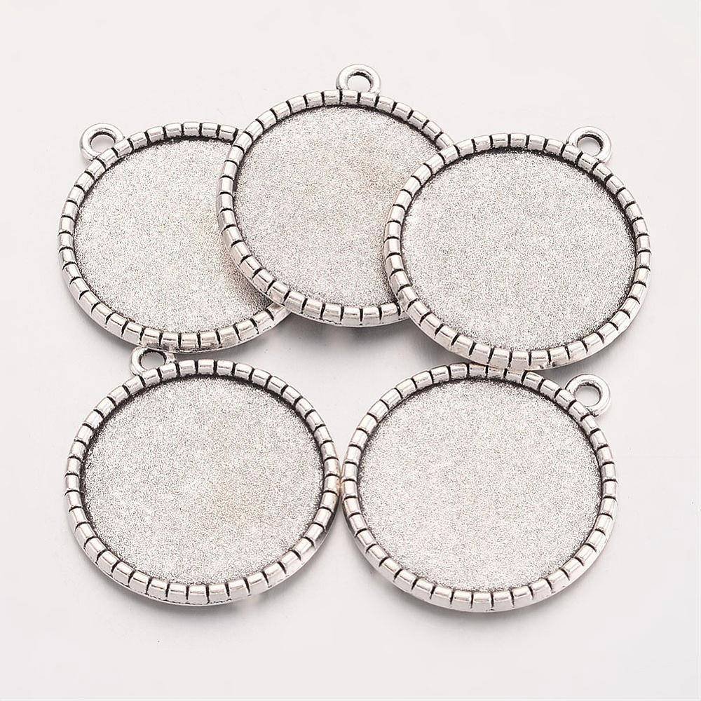 2 x 25mm silver cabochon holders, cabochon pendants 19AS-RS 