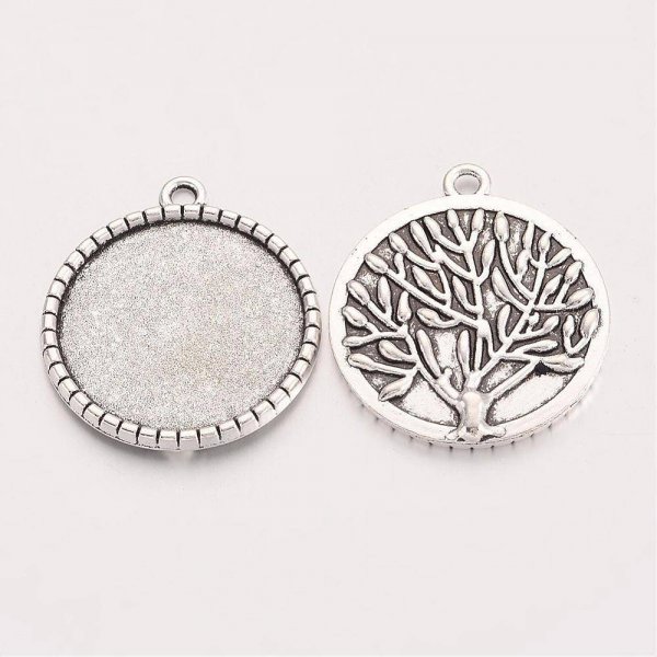 2 x 25mm silver cabochon holders, cabochon pendants 19AS-RS 