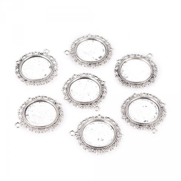 2 x 20mm silver cabochon holders, cabochon pendants 15290AS