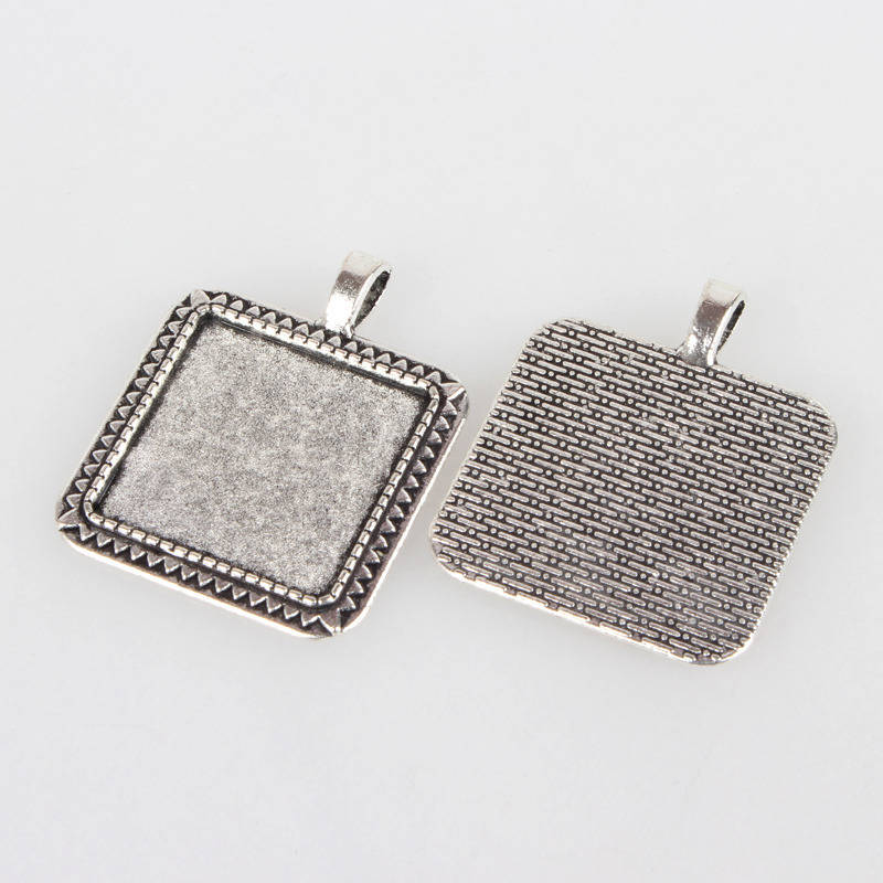 2 x 25mm silver cabochon holders, cabochon pendants 05AS 