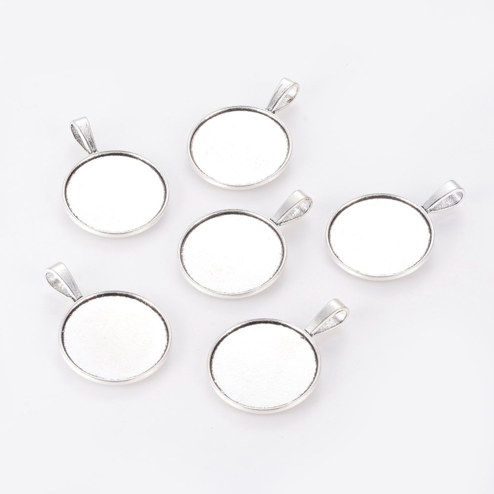 2 x 25mm silver cabochon holders, cabochon pendants 2419