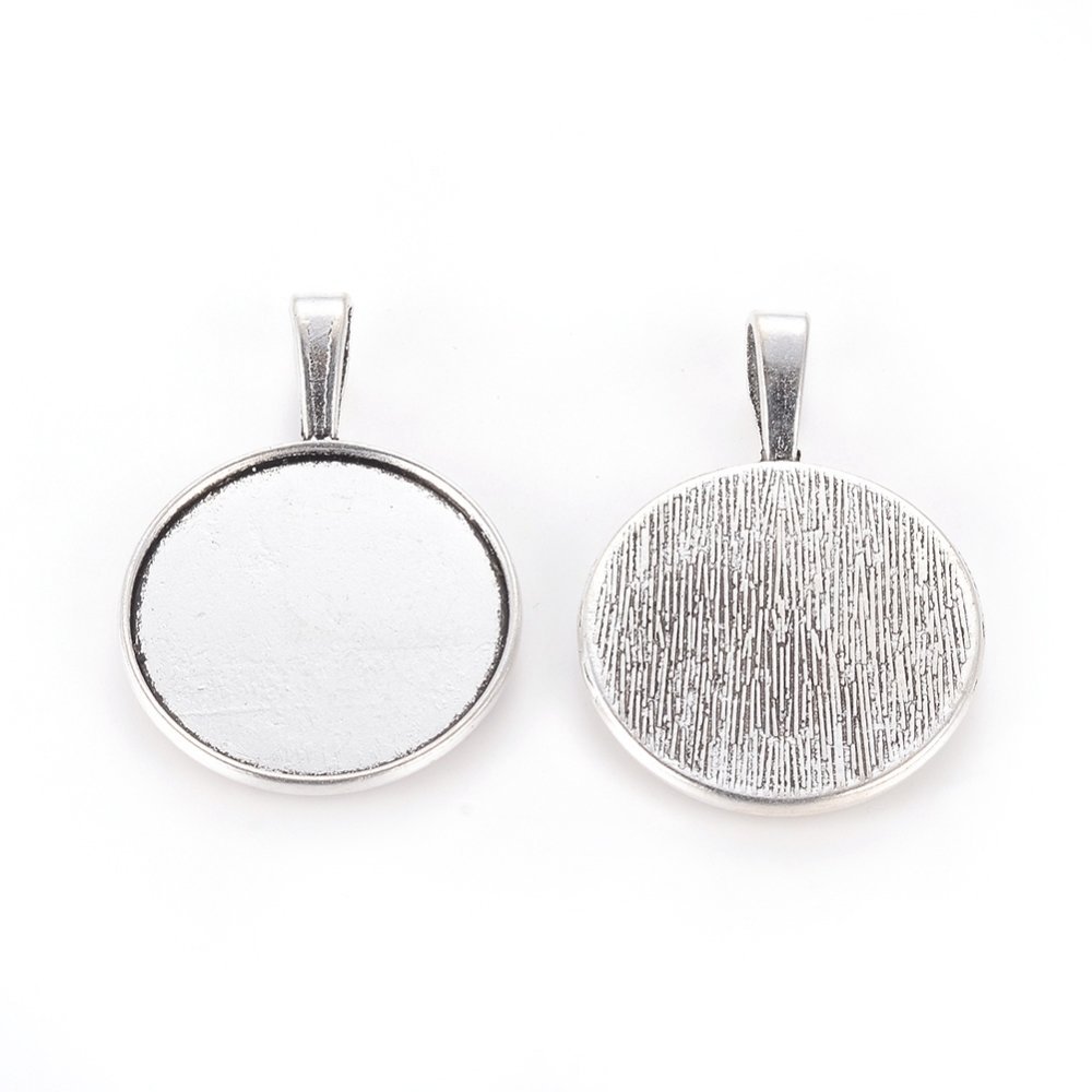 2 x 25mm silver cabochon holders, cabochon pendants 2419