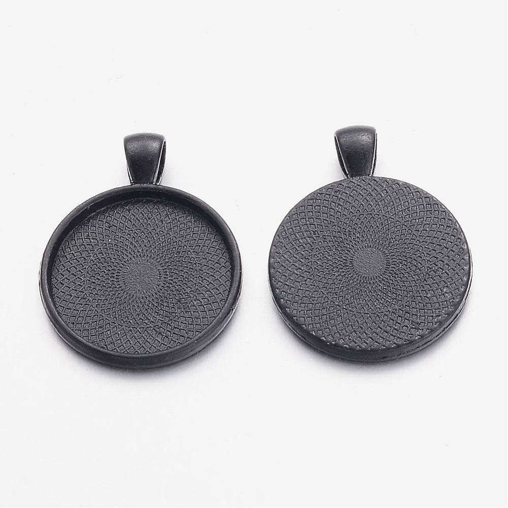 2 x 25mm black cabochon holders, cabochon pendants 16NR