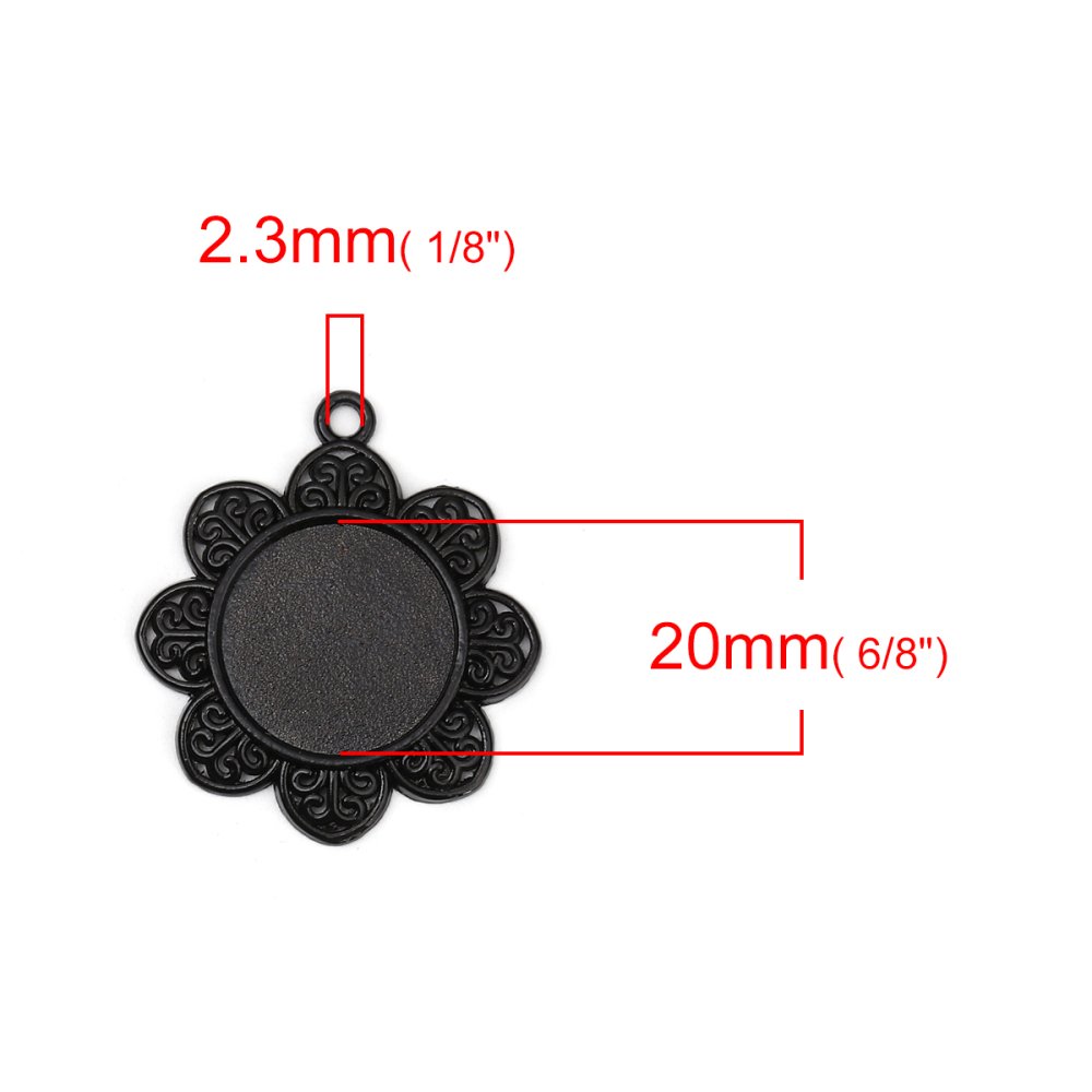 2 x 20mm Black cabochon holders, cabochon pendants 8500