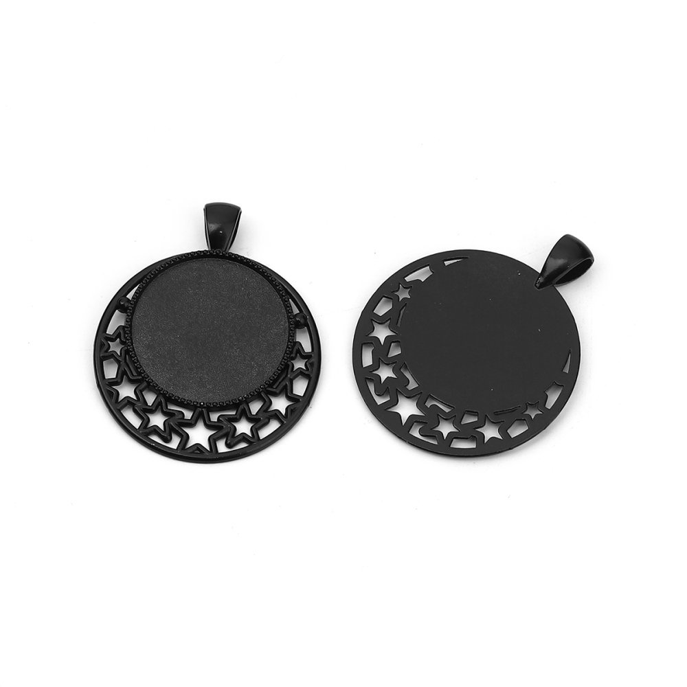 2 x 25mm Black cabochon holders, cabochon pendants 8501