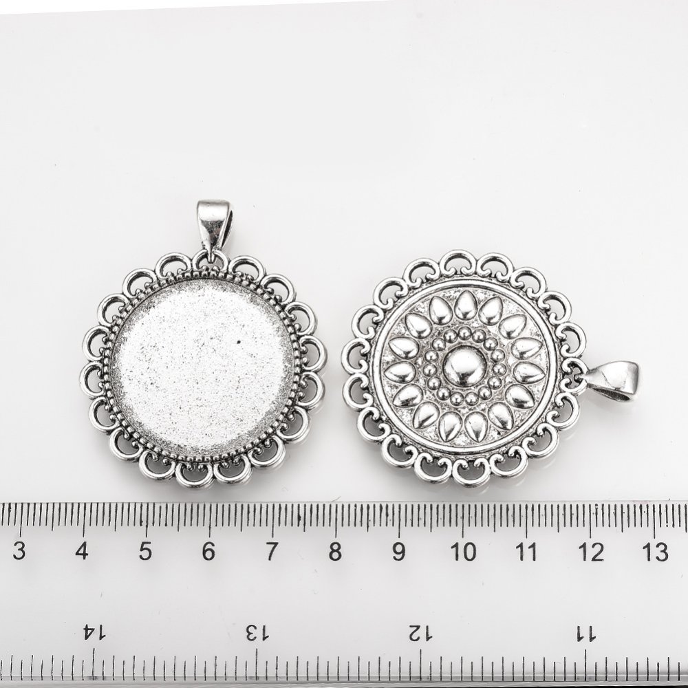 2 x 30mm silver cabochon holders, cabochon pendants 57AS