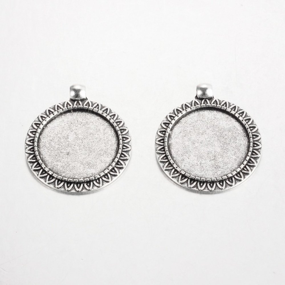 2 x 25mm silver cabochon holders, cabochon pendants 17AS