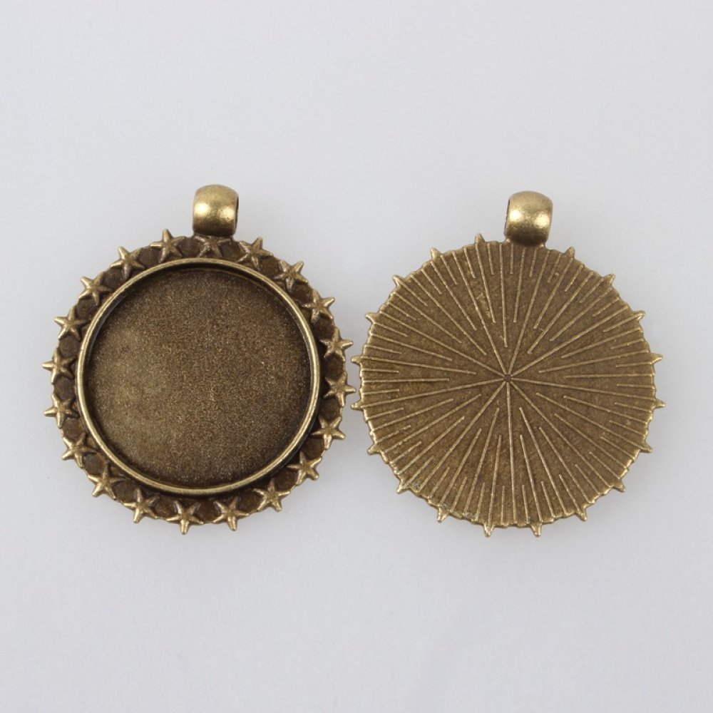 2 x 25mm bronze cabochon holders, cabochon pendants 80AB