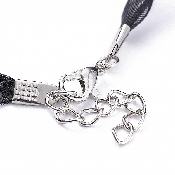 3 organza ribbon and black waxed cord necklaces