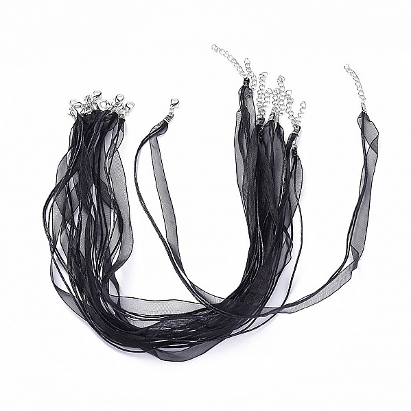 3 organza ribbon and black waxed cord necklaces