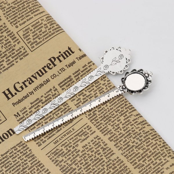 3 bookmarks ruler cabochon 20 mm N&deg;02 Aged Silver