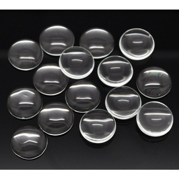5 Cabochons Ronds 18 mm in transparent burr glass N&deg;07