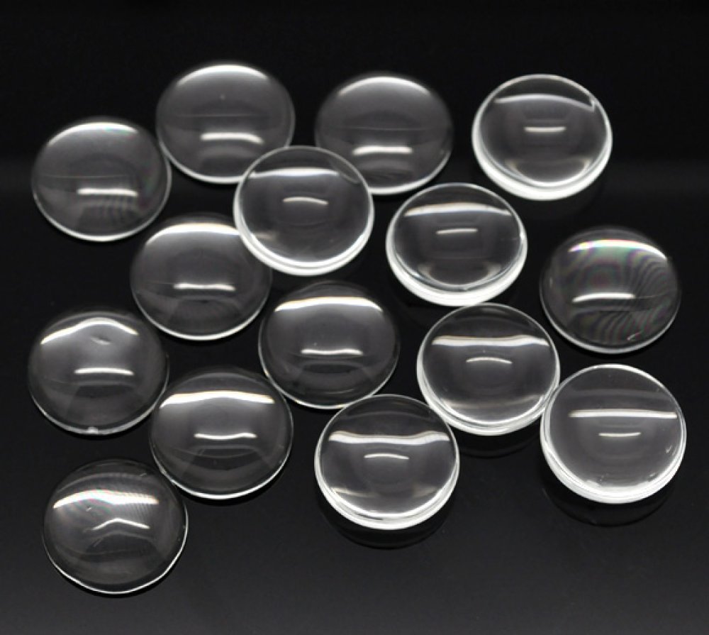 5 Cabochons Ronds 18 mm in transparent burr glass N°07