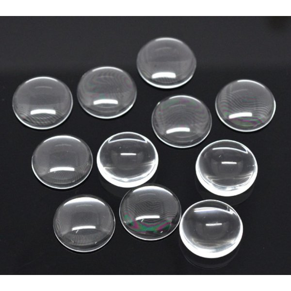 5 Cabochons Round 20 mm in transparent burr glass N&deg;08