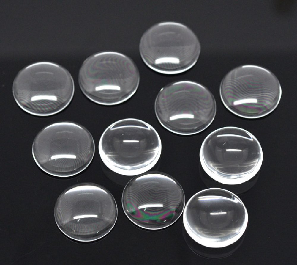 5 Cabochons Round 20 mm in transparent burr glass N°08