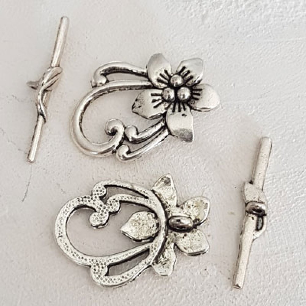 5 Toggle Clasps Flower Patterns Romantic Silver