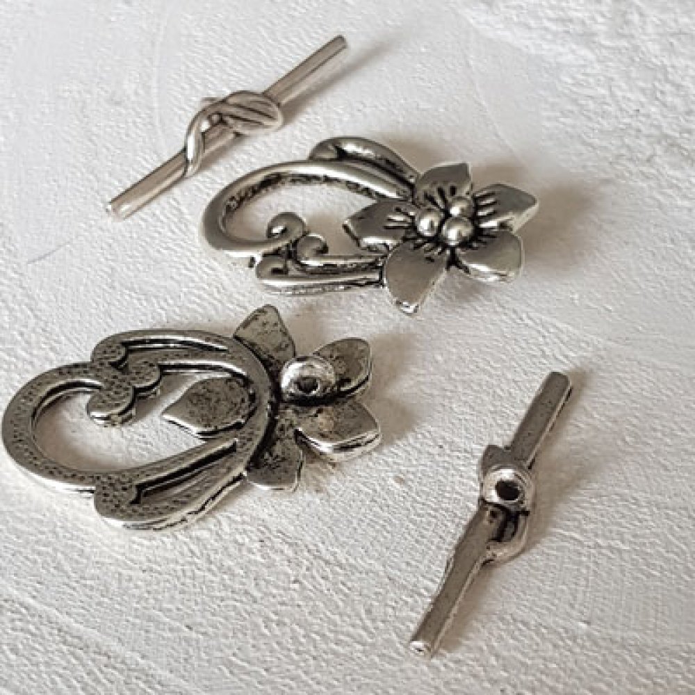 5 Toggle Clasps Flower Patterns Romantic Silver
