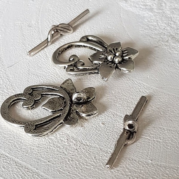 5 Toggle Clasps Flower Patterns Romantic Silver