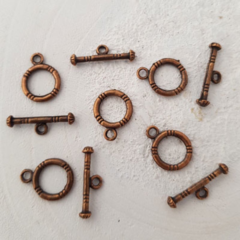 5 Toggle Clasps Round Bronze Patterns N°02