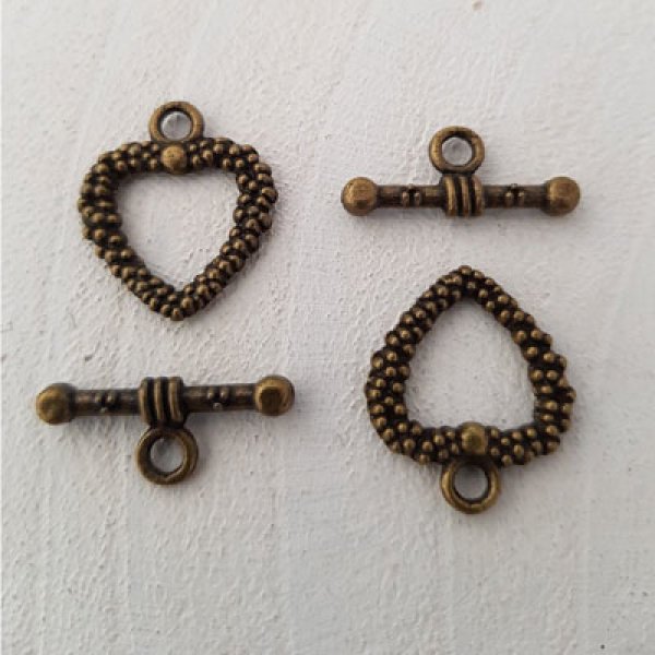 5 Toggle Clasps Heart motif Bronze N&deg;16