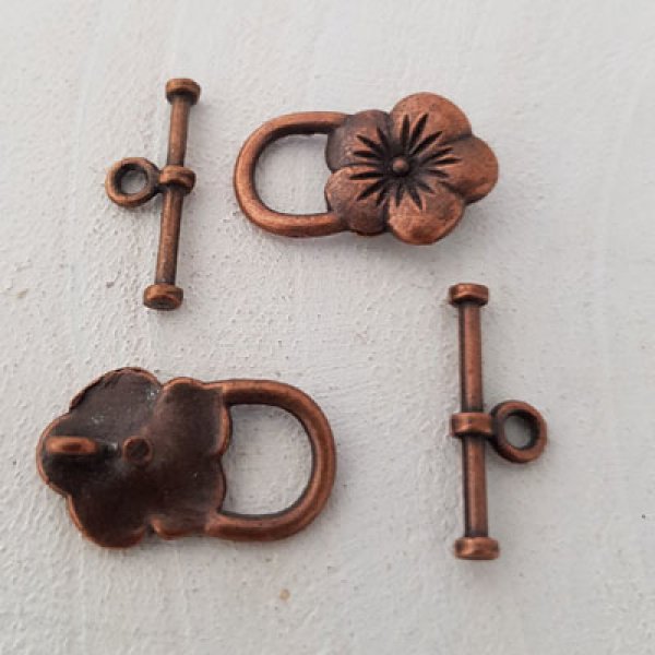 5 Toggle Clasps Flower pattern Bronze N&deg;17