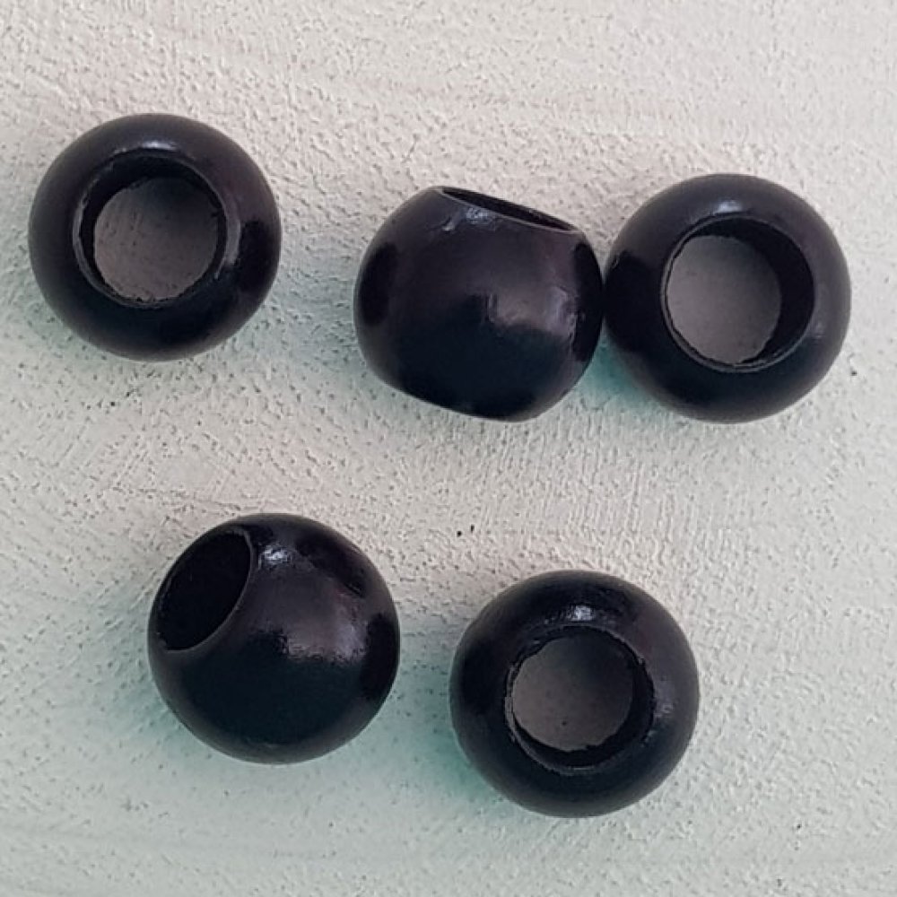 5 Wooden Beads Round 14/11 mm Black