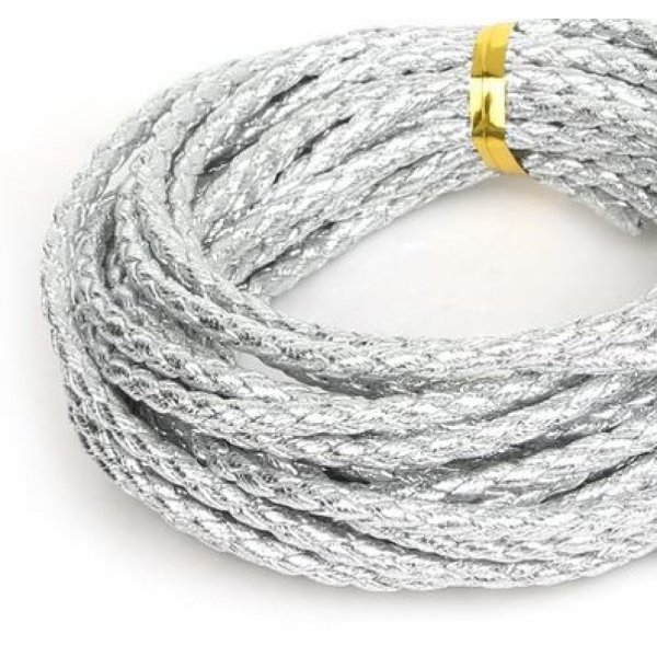 5 meters Round cord imitation leather braided Silver 3 mm