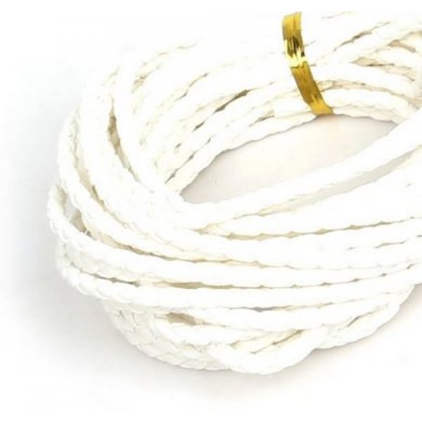 5 meters Round cord imitation leather braided White 3 mm
