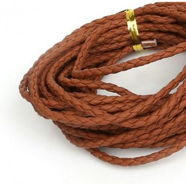 5 meters Brown braided leatherette cord 3 mm