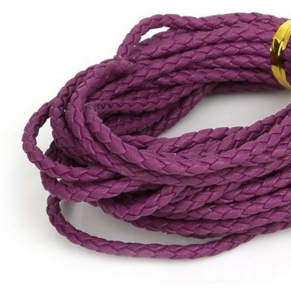 5 meters Round cord imitation leather braided Purple 3 mm