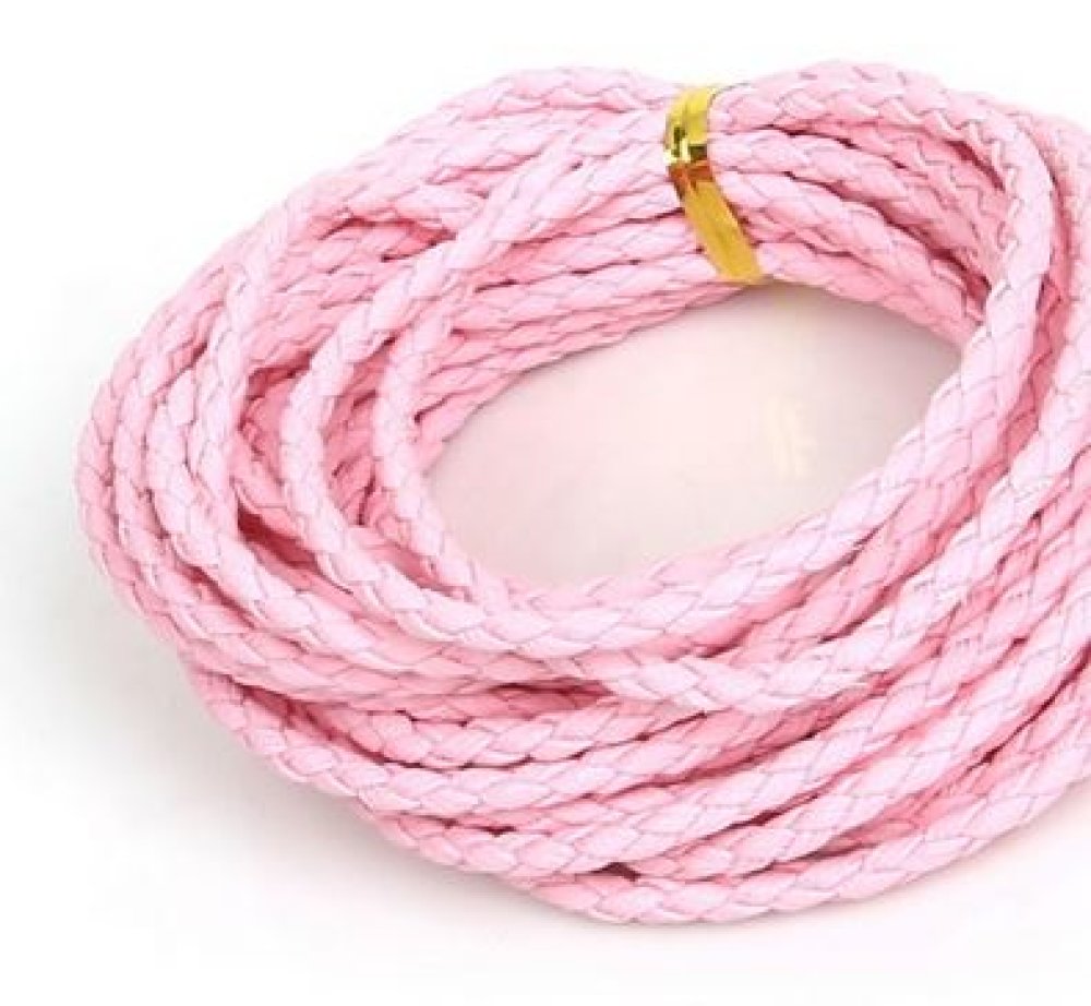 5 meters Round cord faux leather braided Pink 3 mm