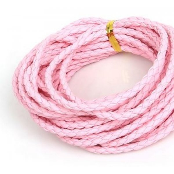 5 meters Round cord faux leather braided Pink 3 mm
