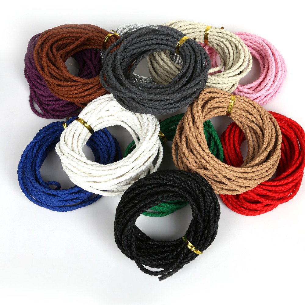 5 meters Round cord faux leather braided Pink 3 mm